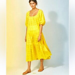 Solid & Striped Sunshine Plaid Peasant Midi Dress Size S